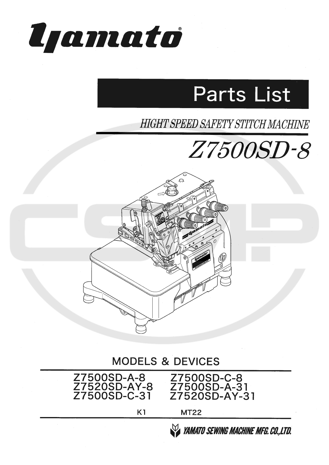 Yamato Z7500SD-A-8, Z7520SD-AY-8, Z7500SD-C-31, Z7500SD-C-8, Z7500SD-A-31 Parts Book