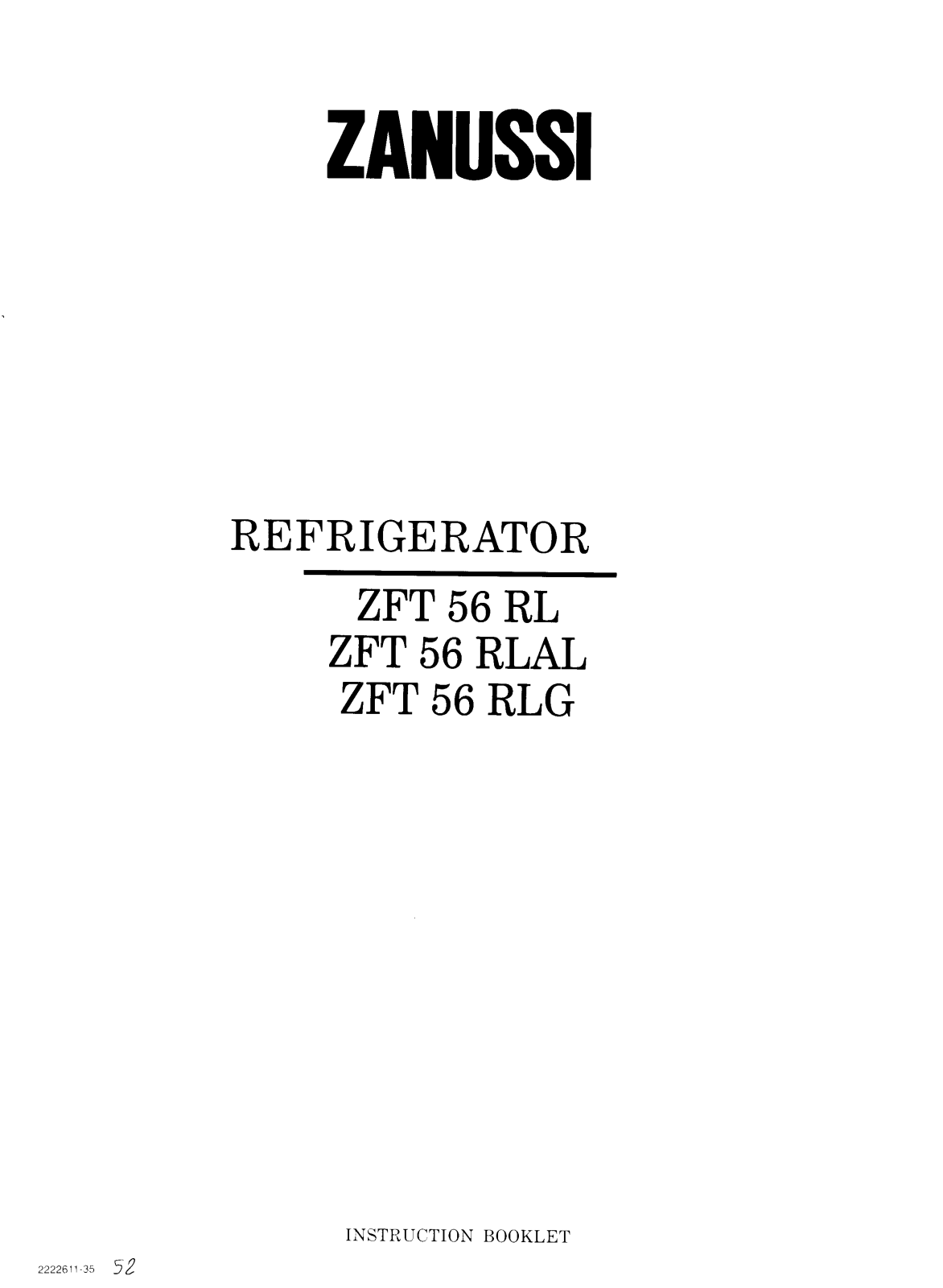 Zanussi ZFT56RLG, ZFT56RL, ZFT56RLAL User Manual