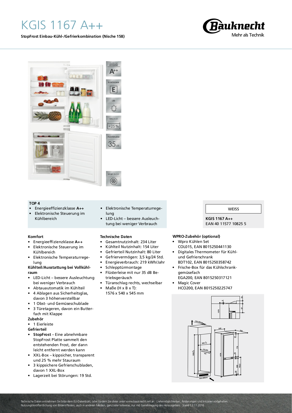 Bauknecht KGIS 1167 A++ User Manual