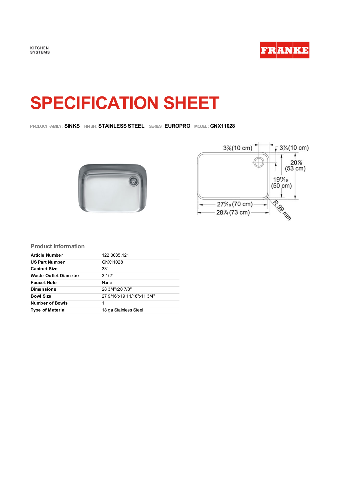 Franke Foodservice GNX11028 User Manual