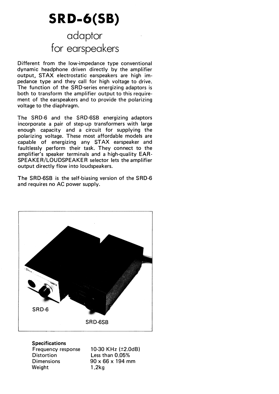 Stax SRD-6-SB Brochure