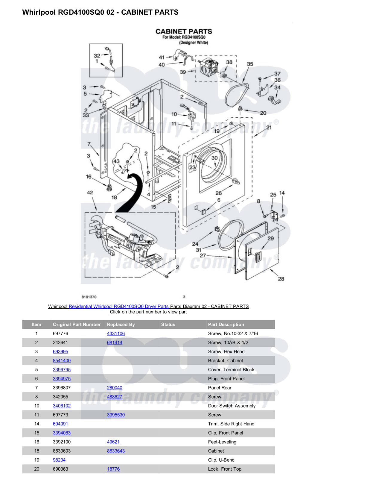 Whirlpool RGD4100SQ0 Parts Diagram