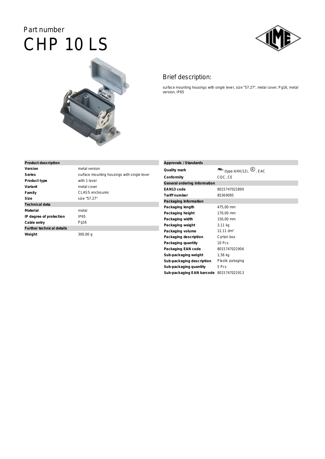 Datasheet CHP-10LS Datasheet (ILME) - ManualMachine.com