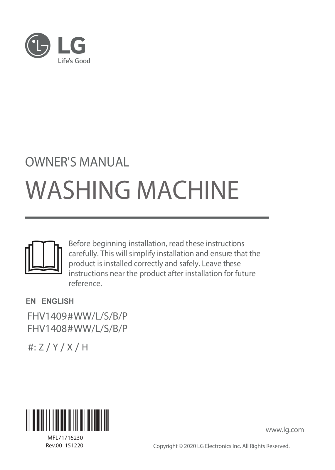 LG FHV1408ZWW, FHV1409ZWW Owner’s Manual