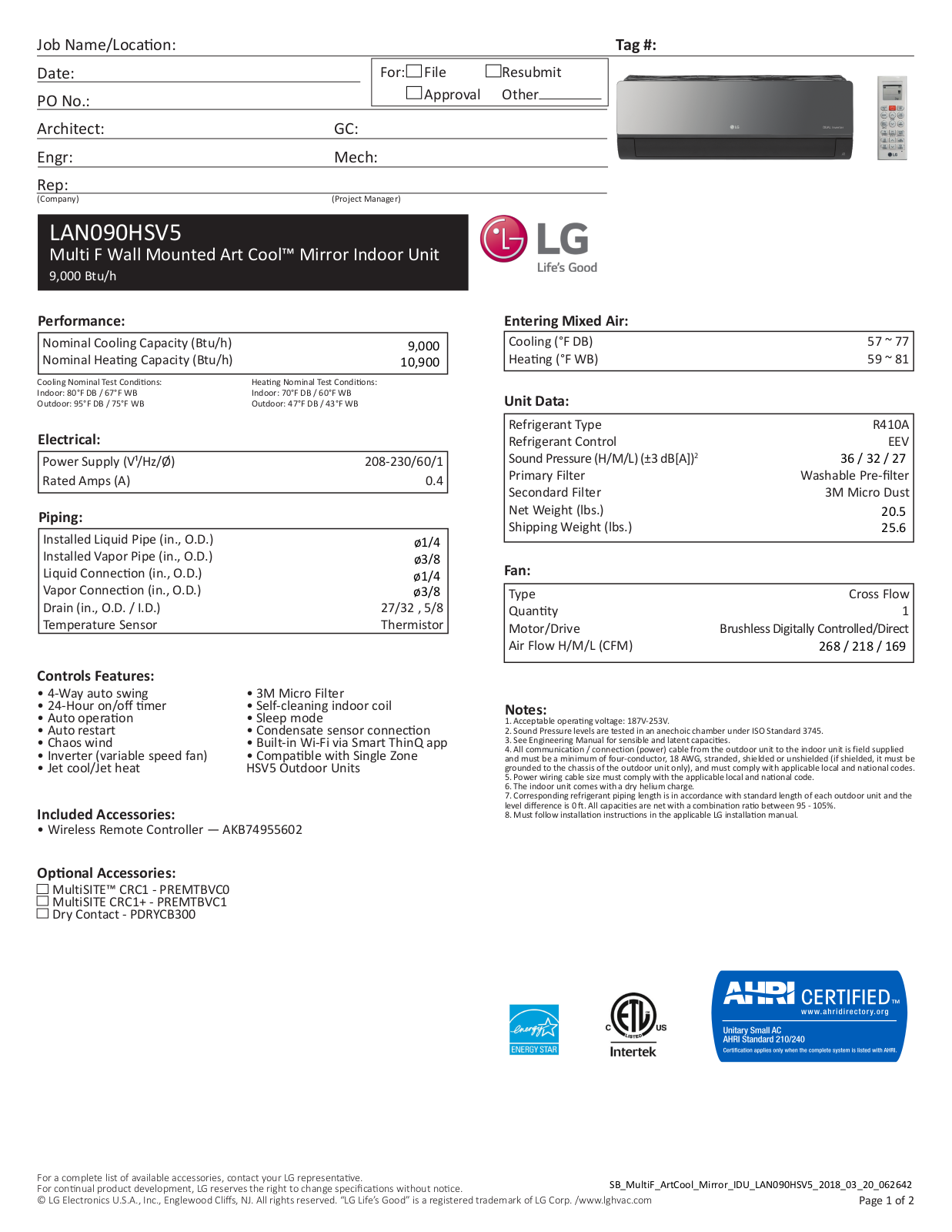 LG LAN090HSV5 User Manual