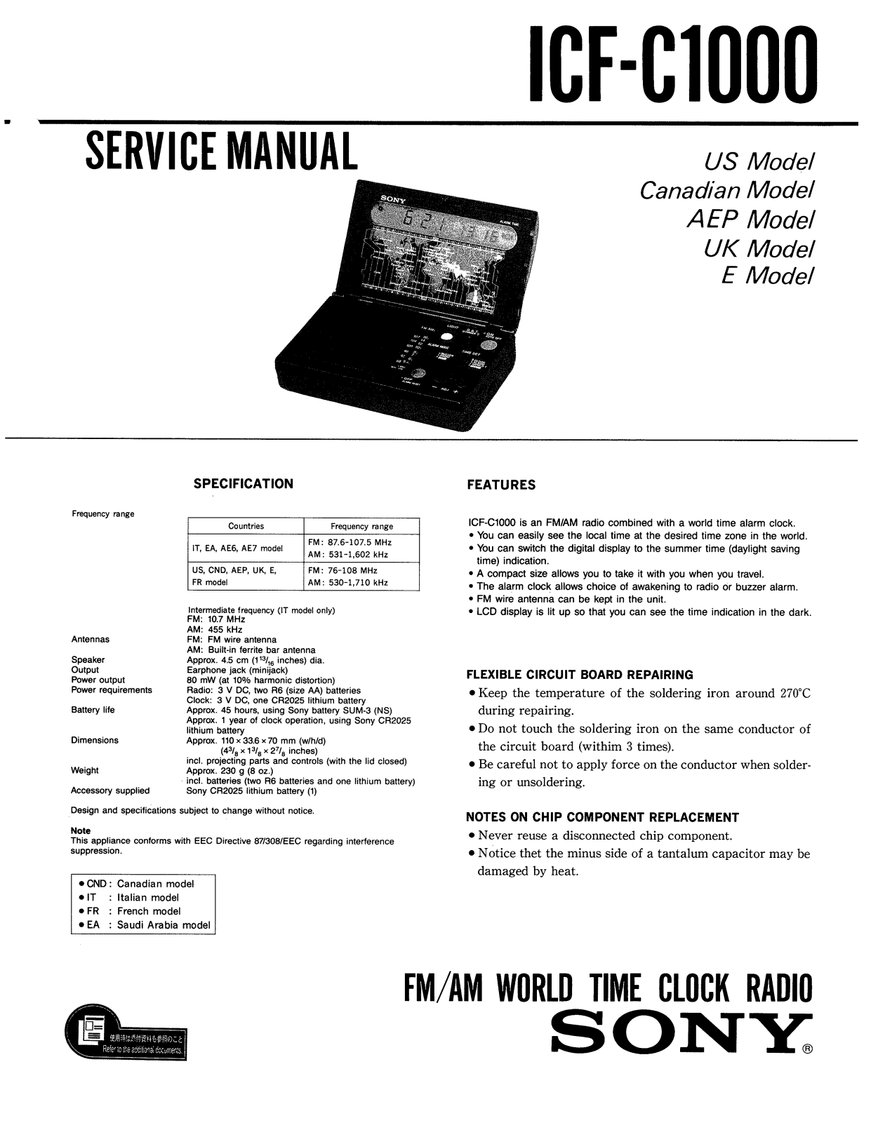 Sony ICFC-1000 Service manual