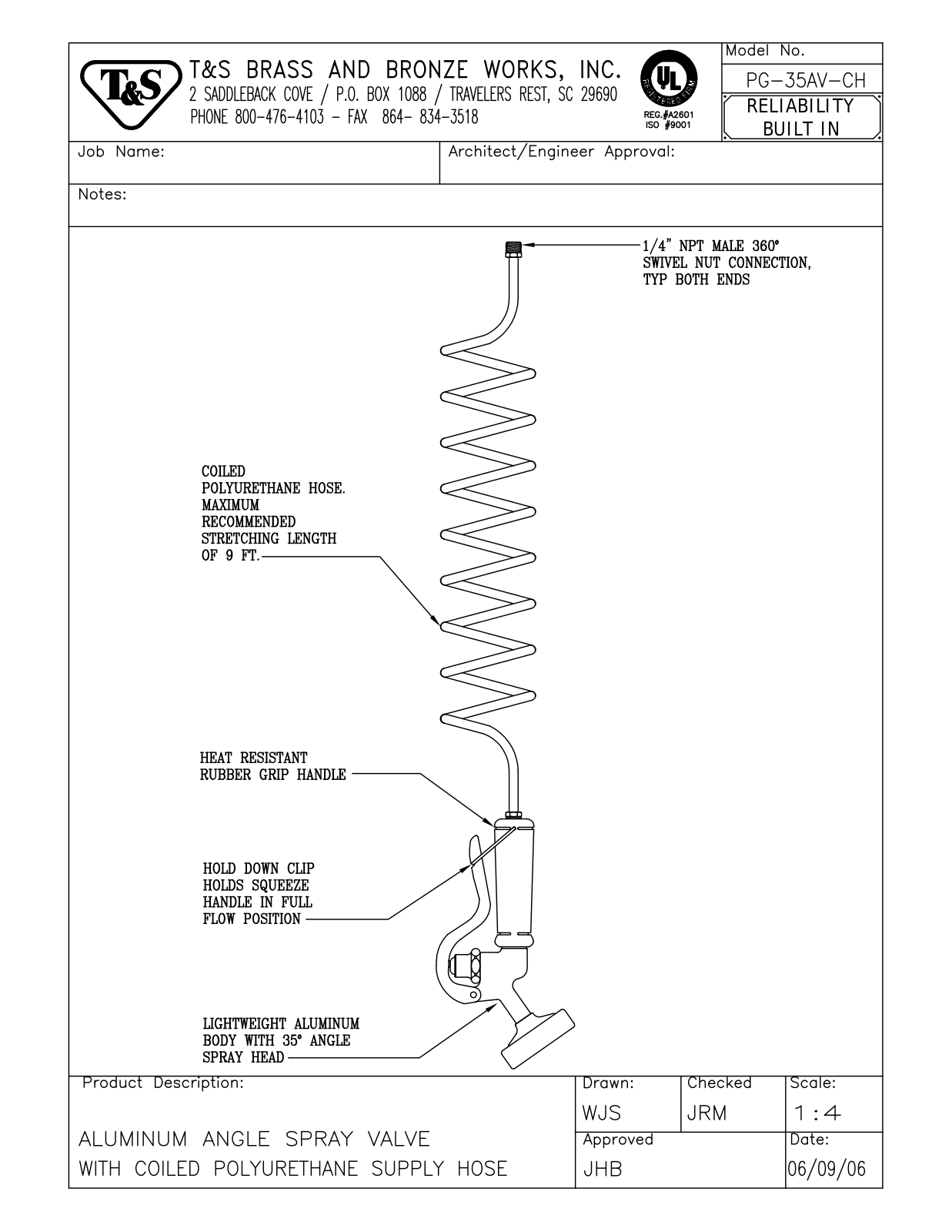 T & S Brass & Bronze Works PG-35AV-CH General Manual