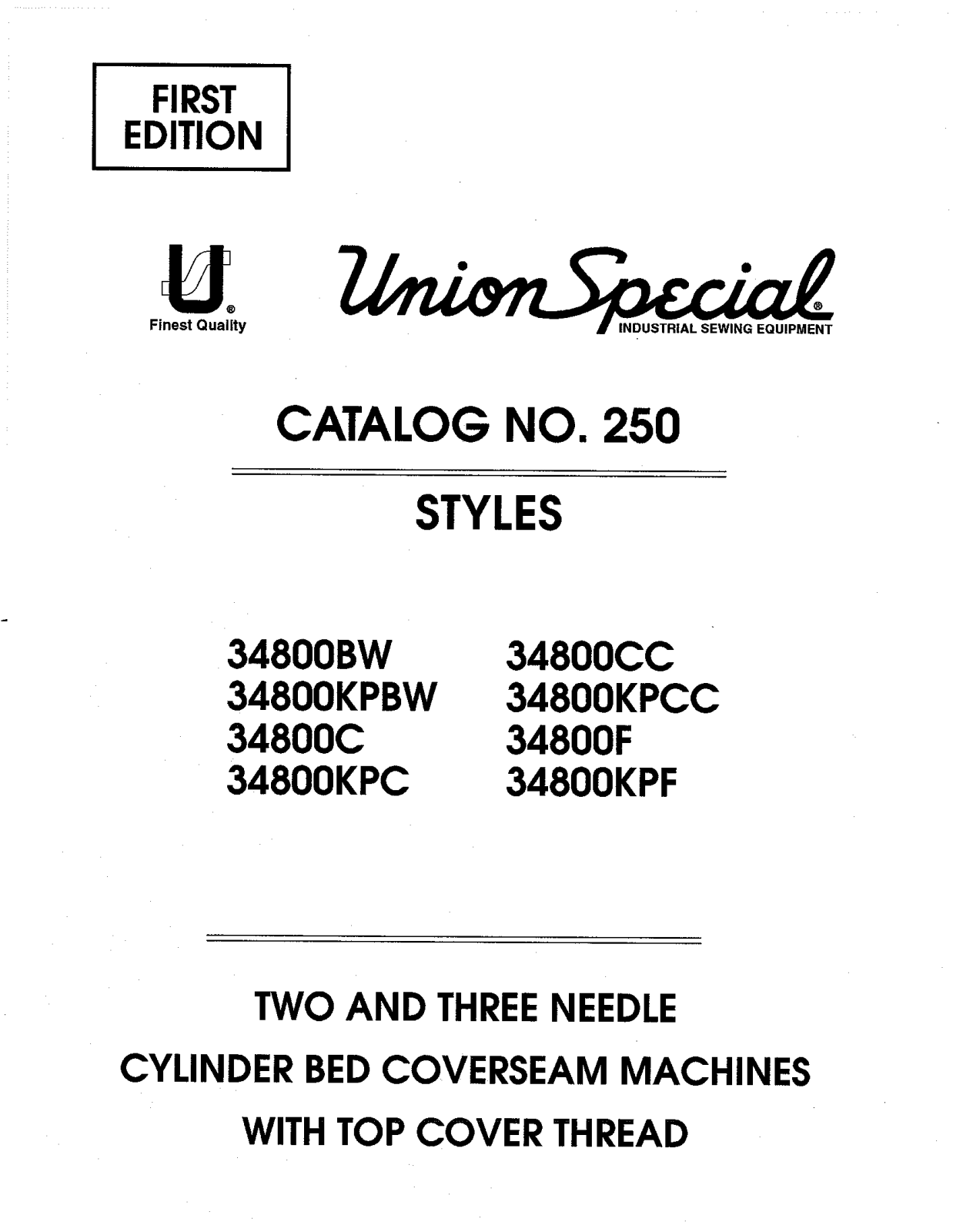Union Special 34800BW, 34800C, 34800CC, 34800F, 34800KPBW Parts List