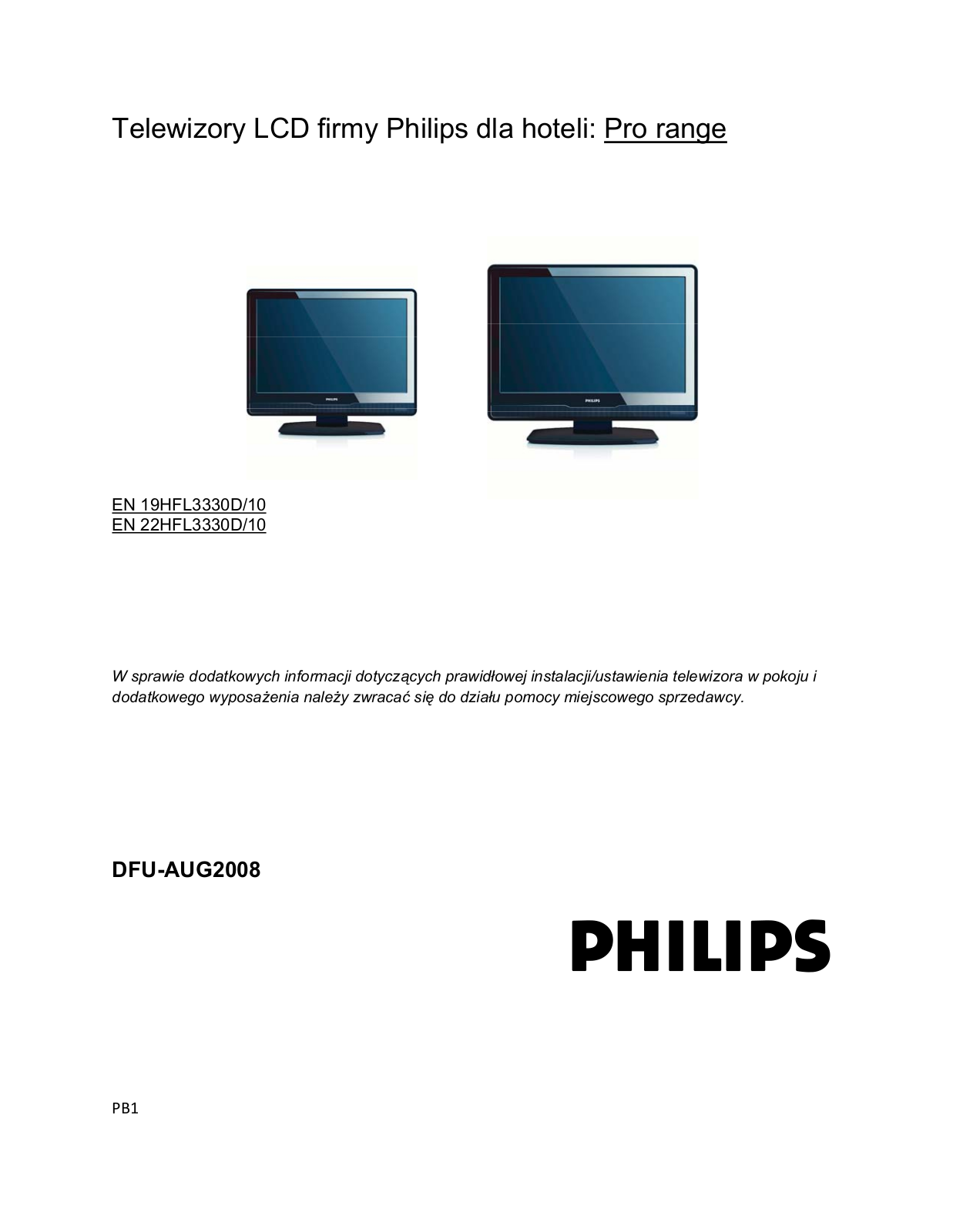 PHILIPS 22HFL3330D, 19HFL3330D User Manual