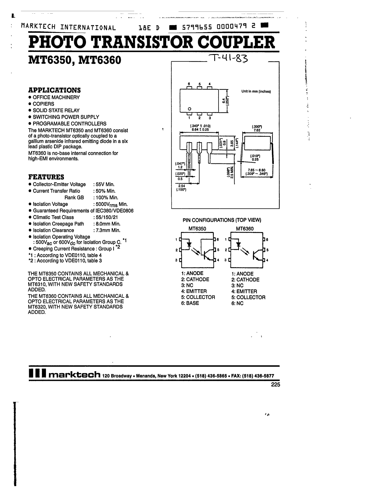 marktech MT6350, MT6360 Technical data