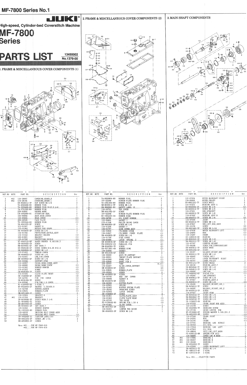 JUKI MF-7800 Parts List