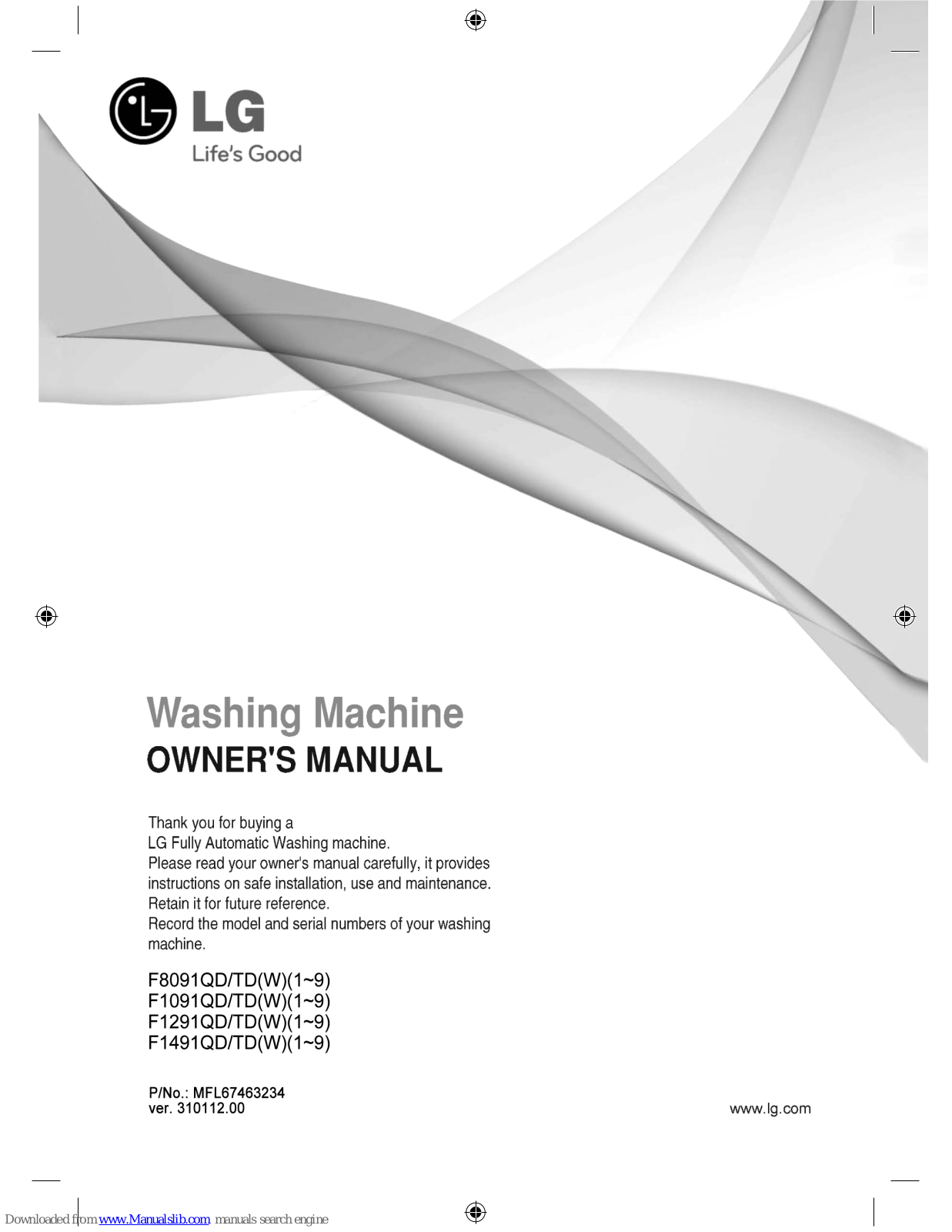 LG F1091QD Series, F8091QD Series, F1091TD Series, F1091TDW Series, F1491QD Series Owner's Manual