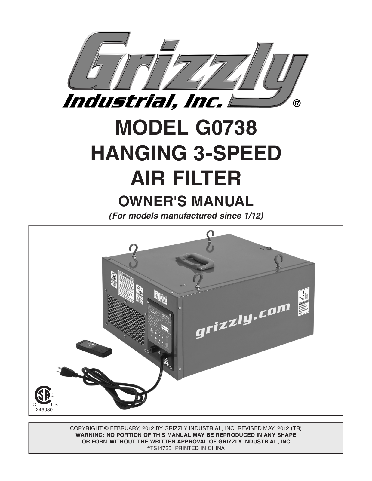 Grizzly G0738 User Manual