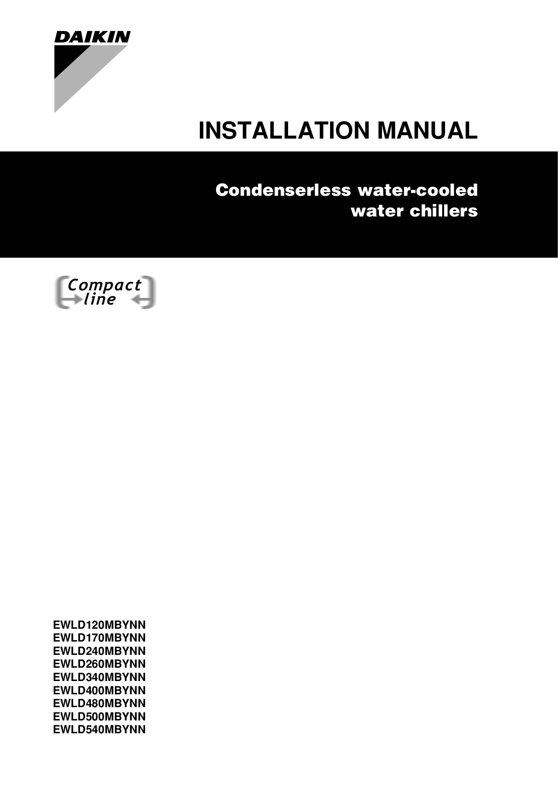 Daikin EWLD120MBYNN, EWLD170MBYNN, EWLD240MBYNN, EWLD260MBYNN, EWLD340MBYNN Installation manuals