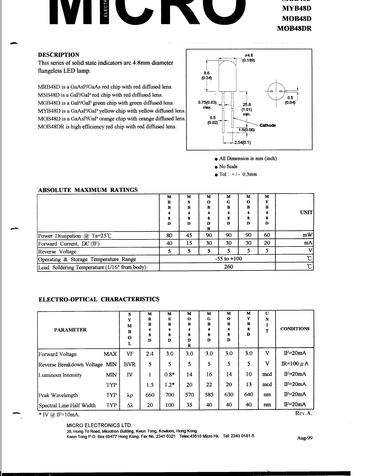 MICRO MRB48D, MOB48D, MOB48DR, MGB48D, MYB48D Datasheet