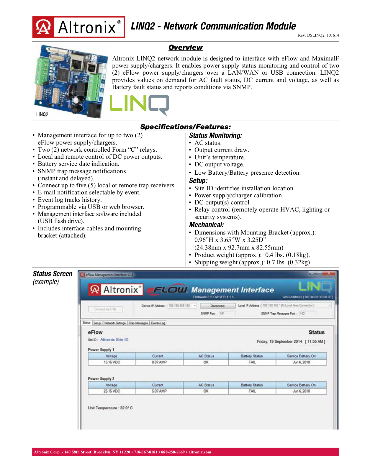 Altronix LINQ2 Specsheet