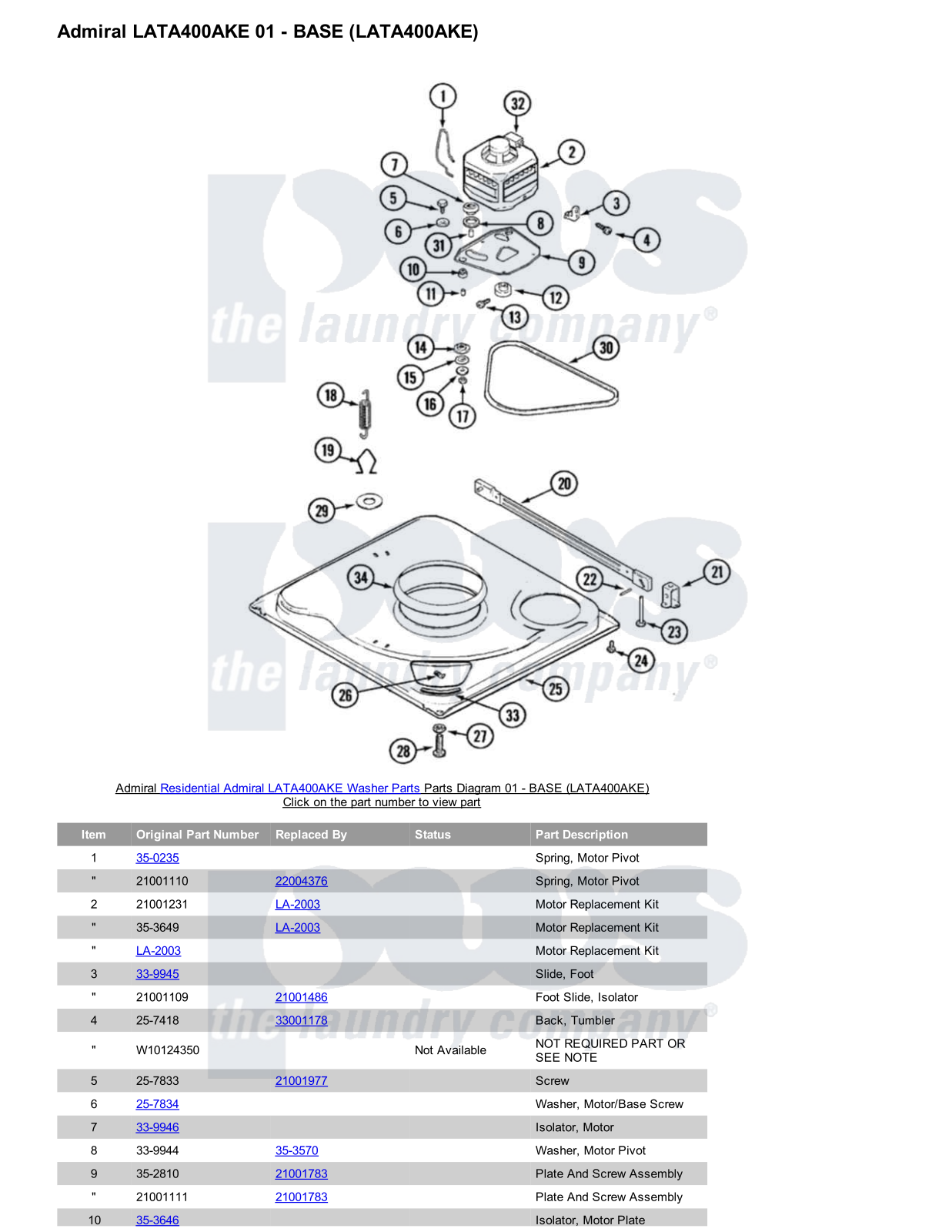 Admiral LATA400AKE Parts Diagram