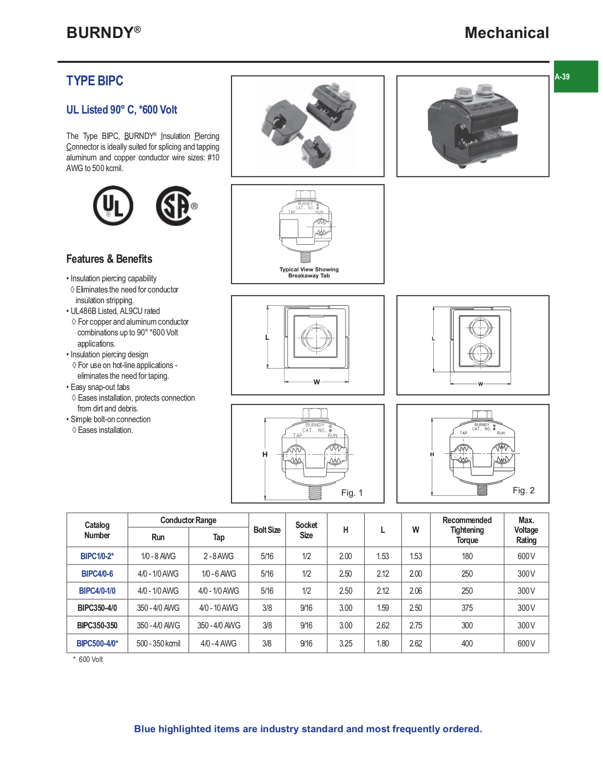 Burndy BIPC Catalog Page