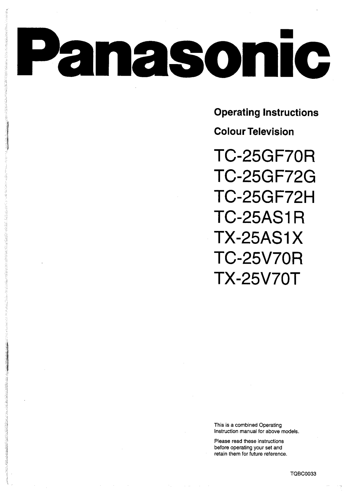 Panasonic TX-25AS1X, TC-25GF70R, TC-25GF72G, TC-25V70T, TC-25V70R User Manual