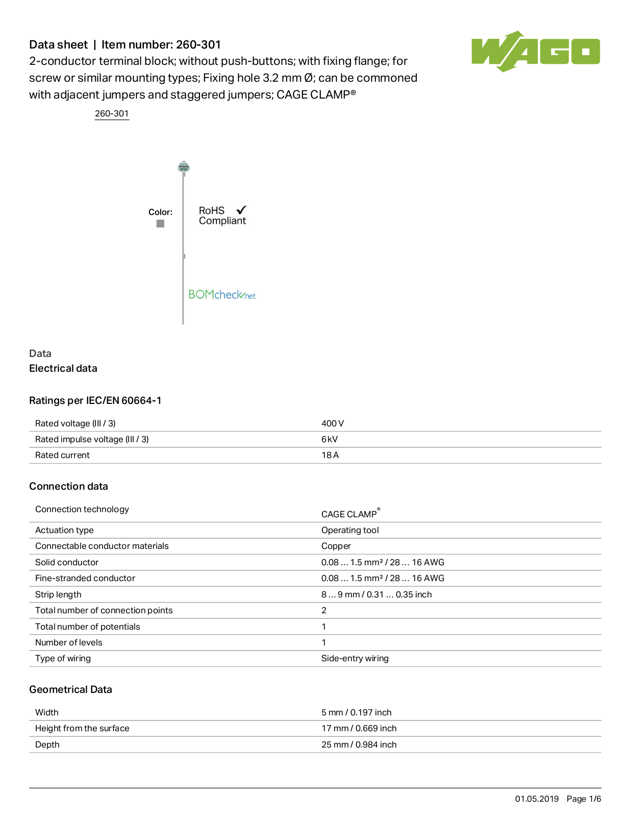 Wago 260-301 Data Sheet