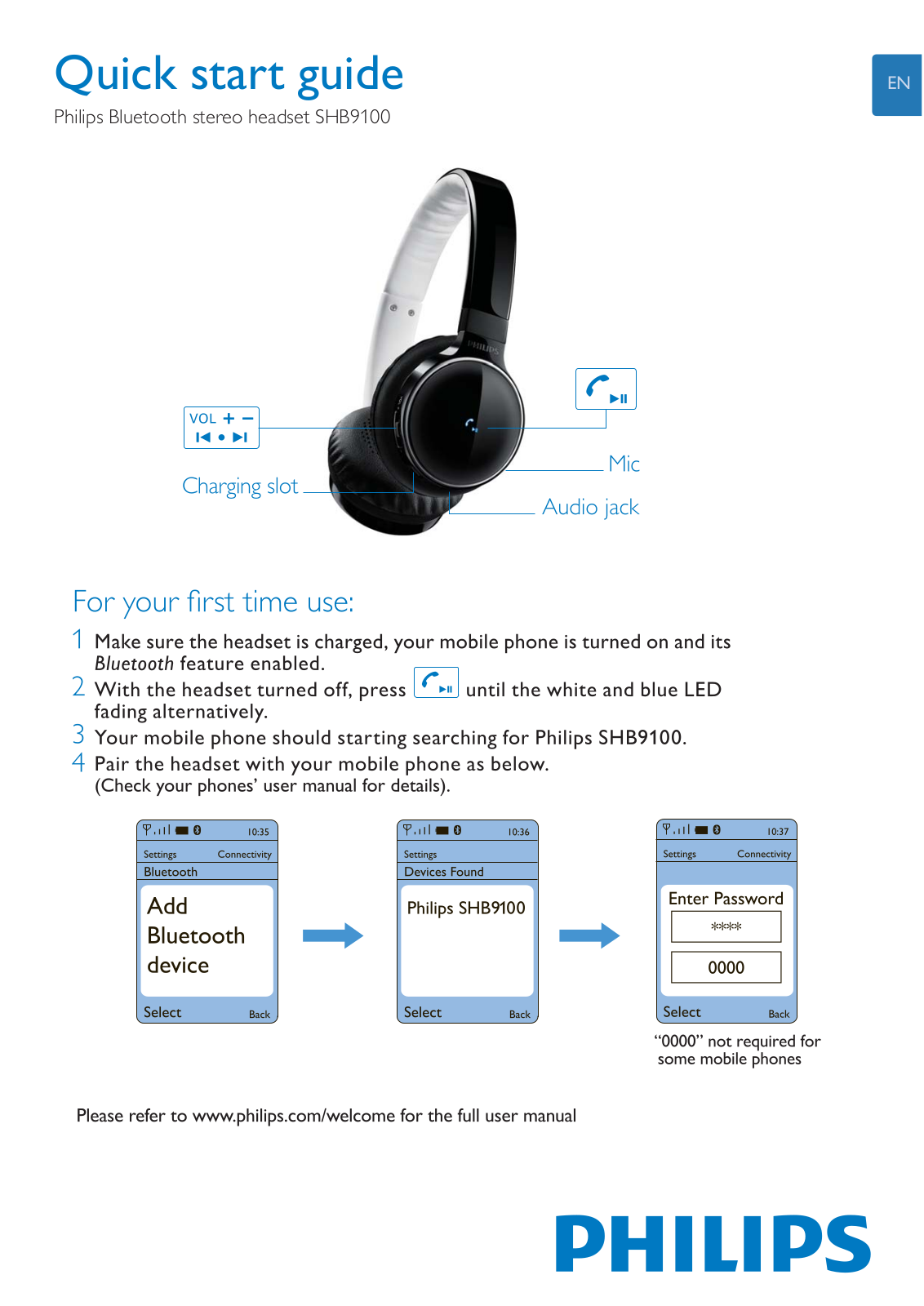 Philips SHB9100/28 Quick Start Guide