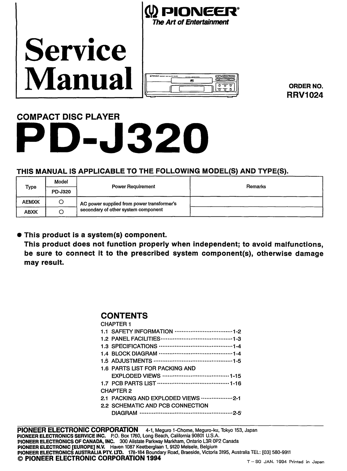 Pioneer PDJ-320 Service manual