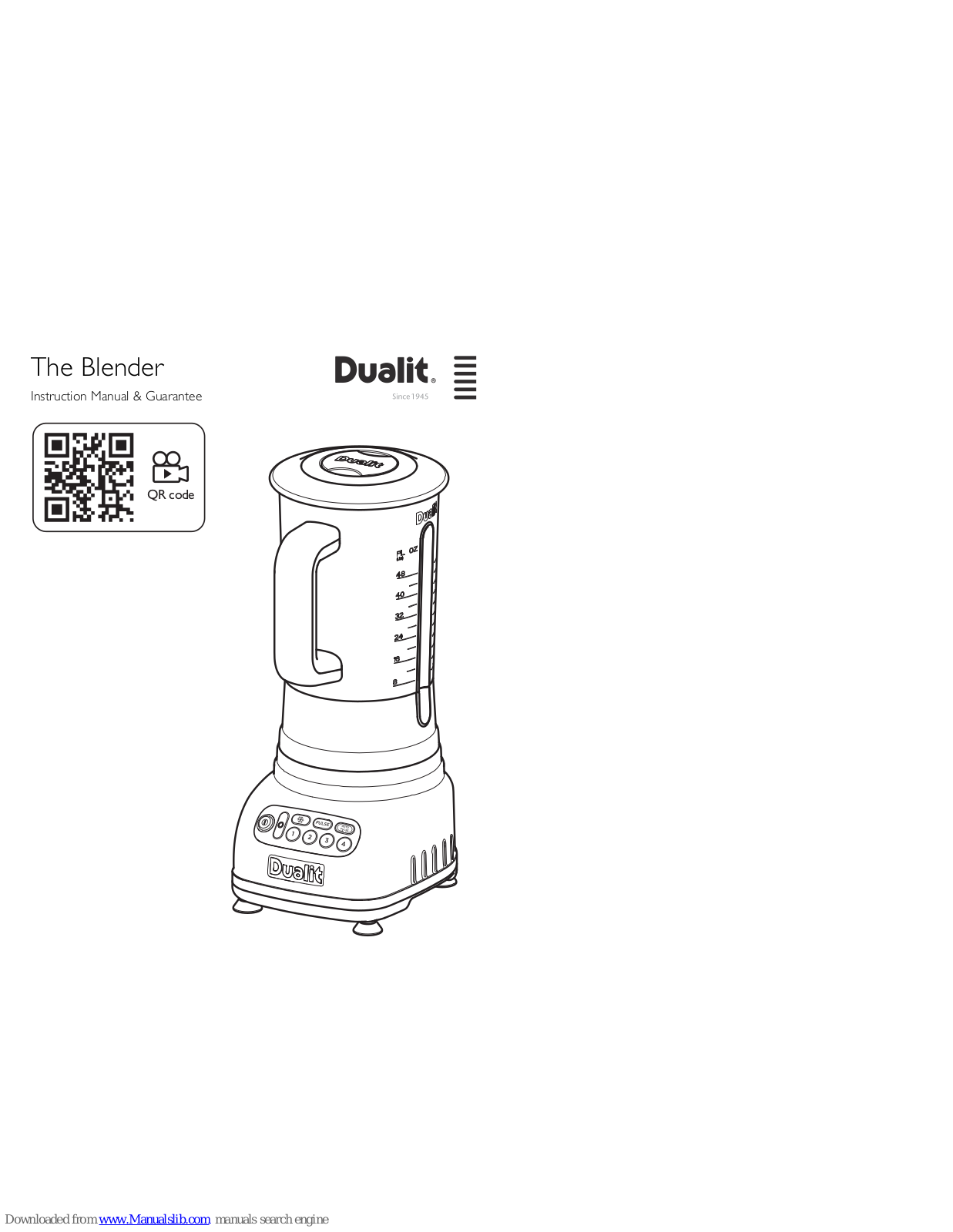 Dualit The Blender Instruction Manual & Guarantee