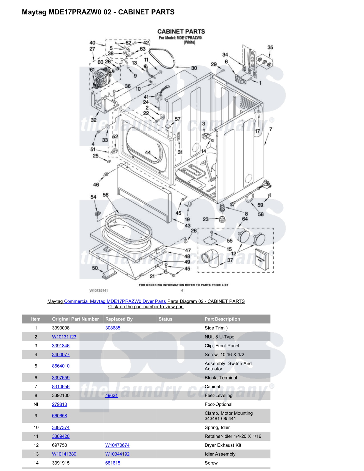 Maytag MDE17PRAZW0 Parts Diagram