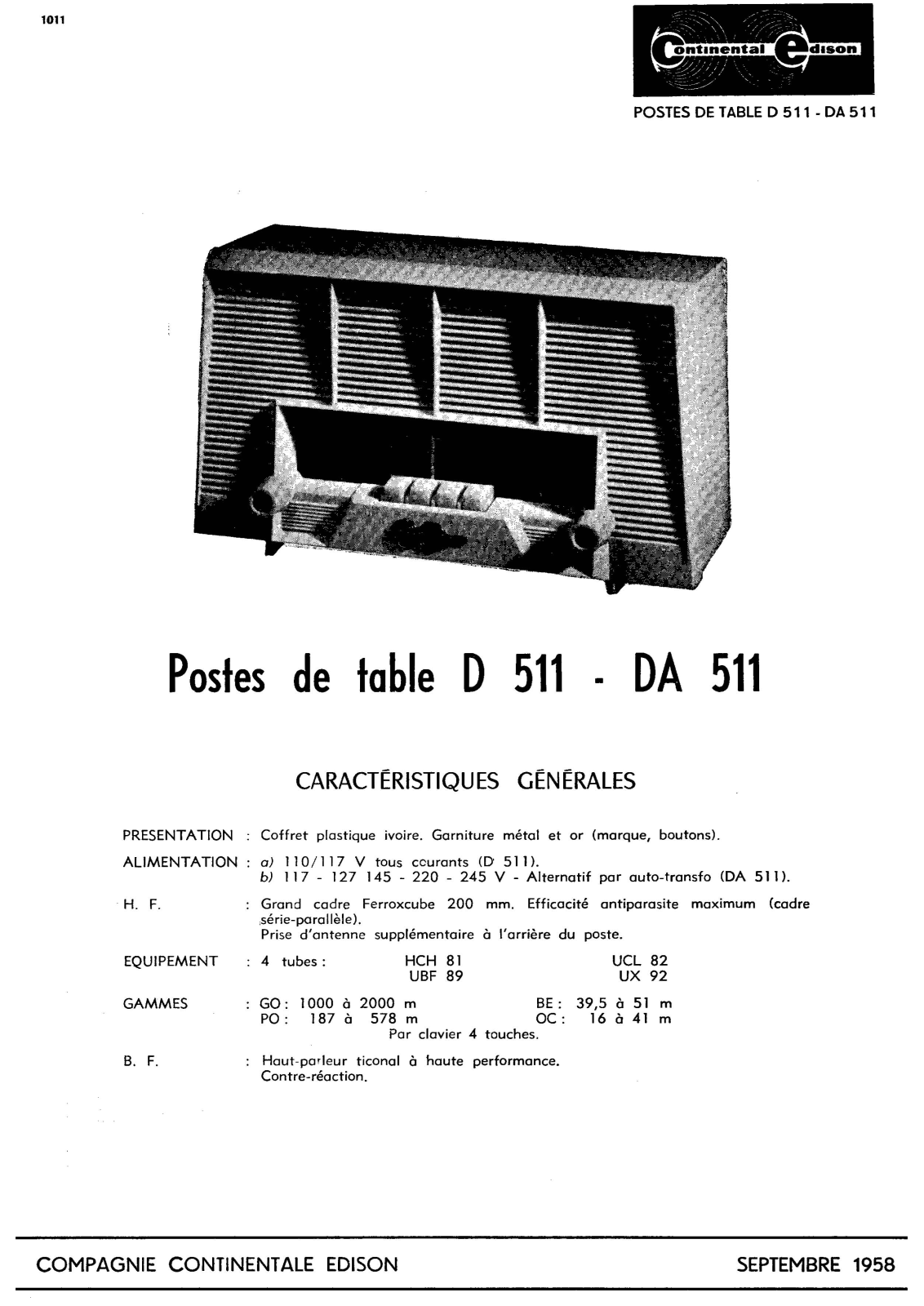 Continental Edison D-511 Schematic