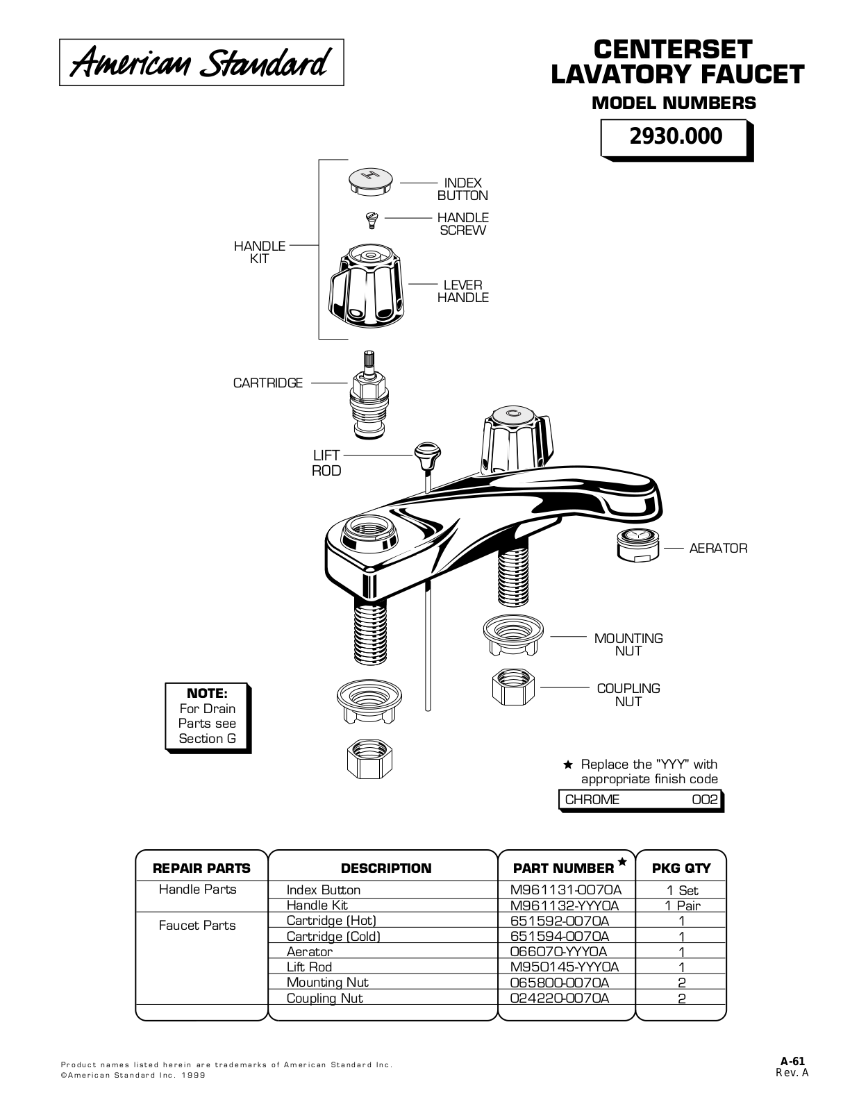 American Standard 2930.000 User Manual