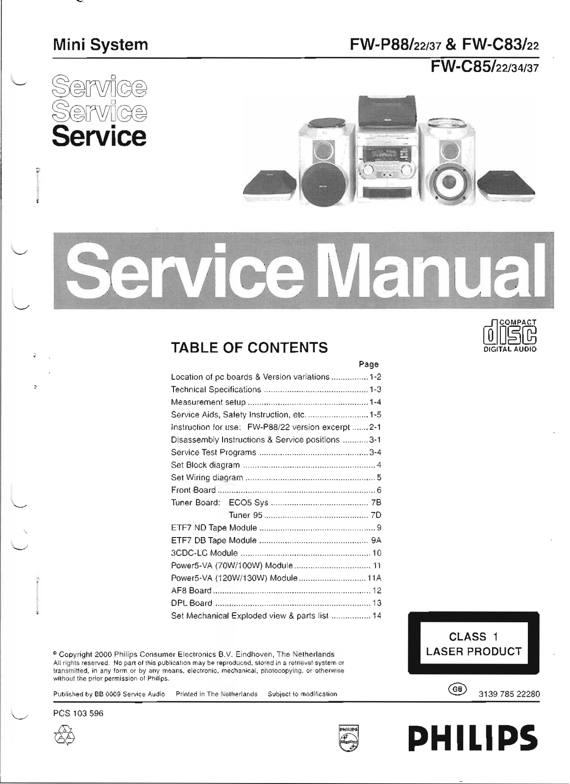 Philips FWC-85, FWC-83 Service Manual