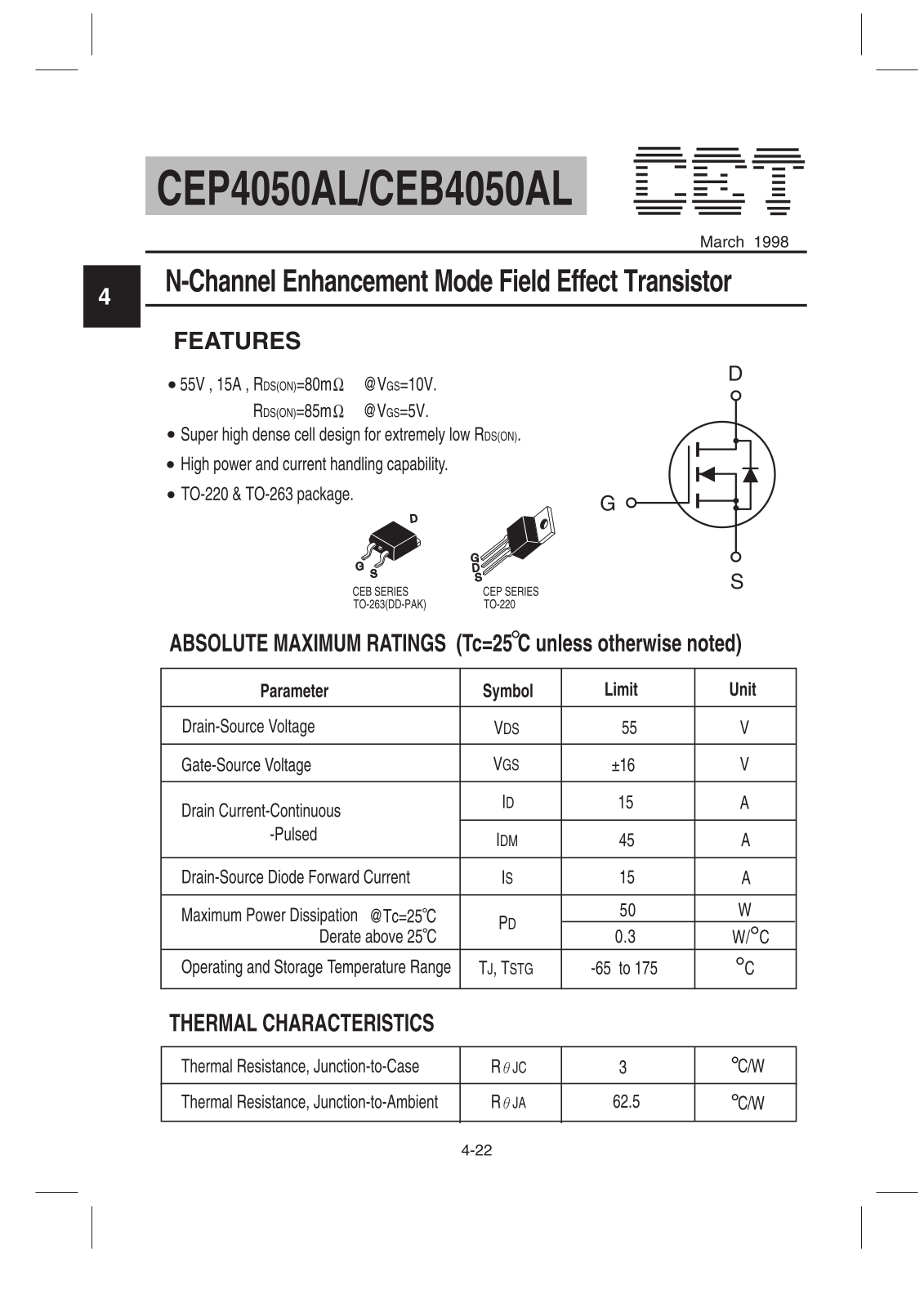 CET CEP4050AL, CEB4050AL Datasheet