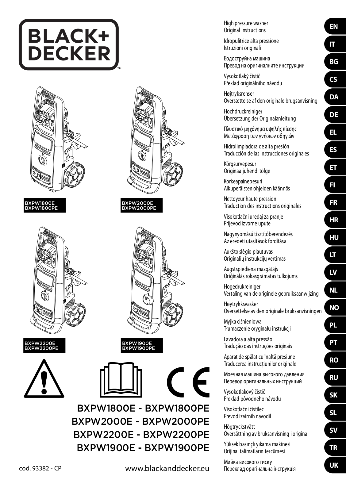 BlackandDecker BXPW1800E, BXPW1800PE, BXPW2000E, BXPW2000PE, BXPW2200E User manual