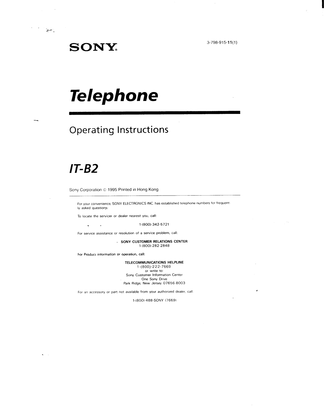 Sony IT-B2 Operating Instructions