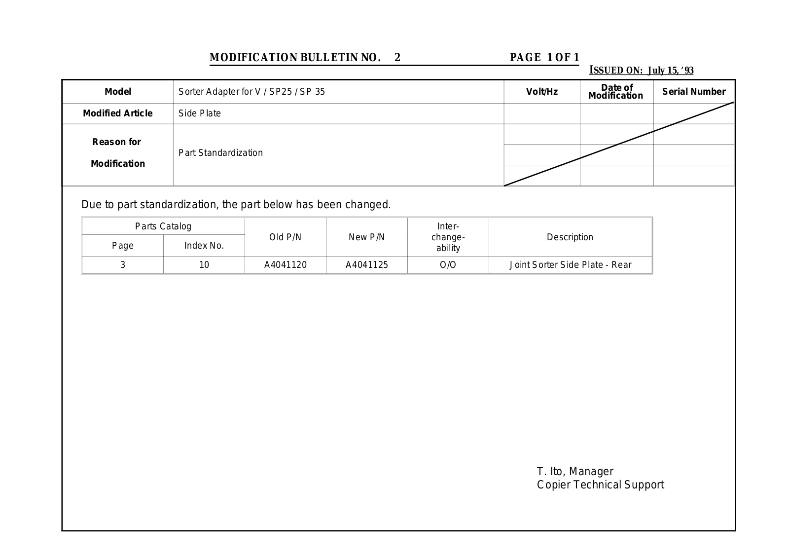 Ricoh A404 Modification Bulletin VSP SA