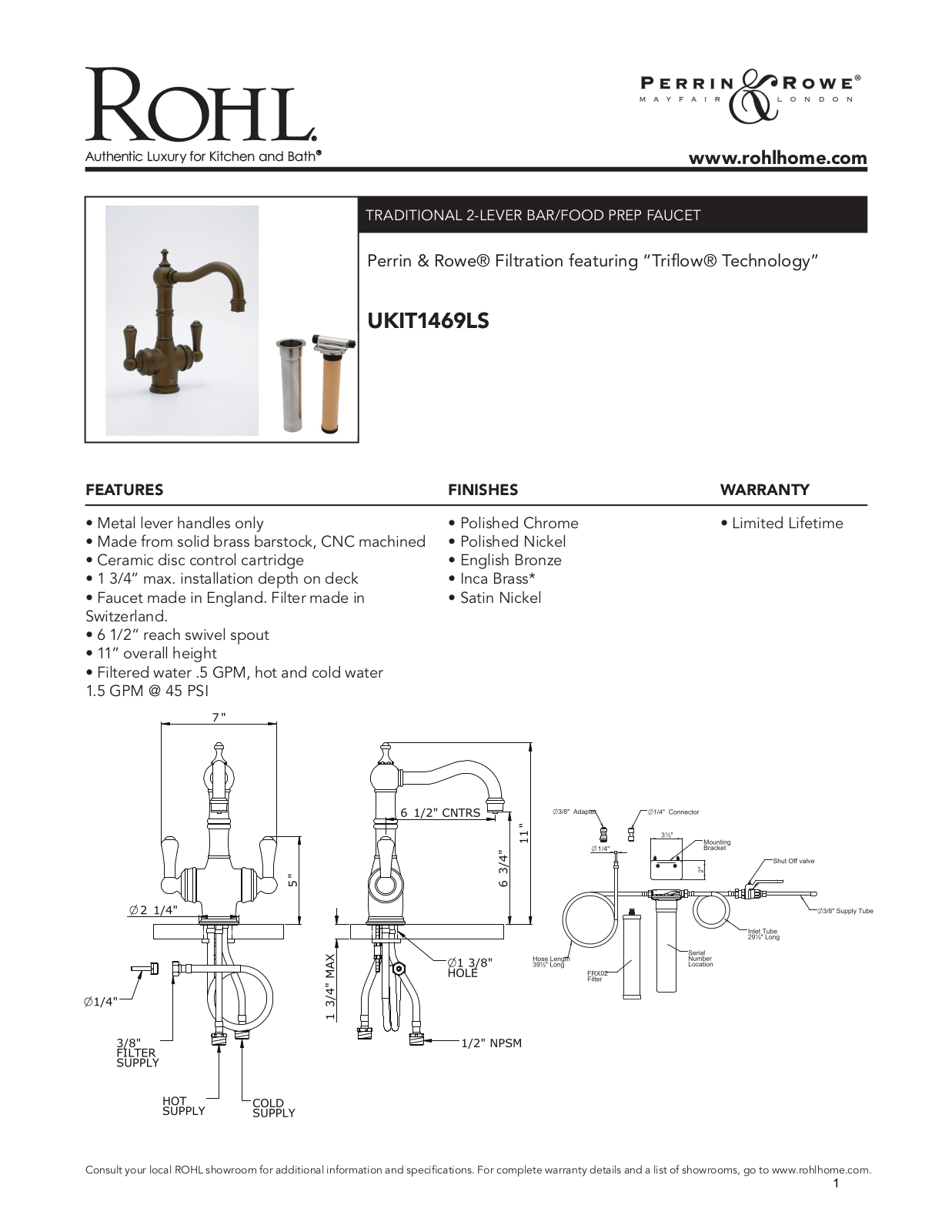 Rohl UKIT1469LSSEG2 Specifications