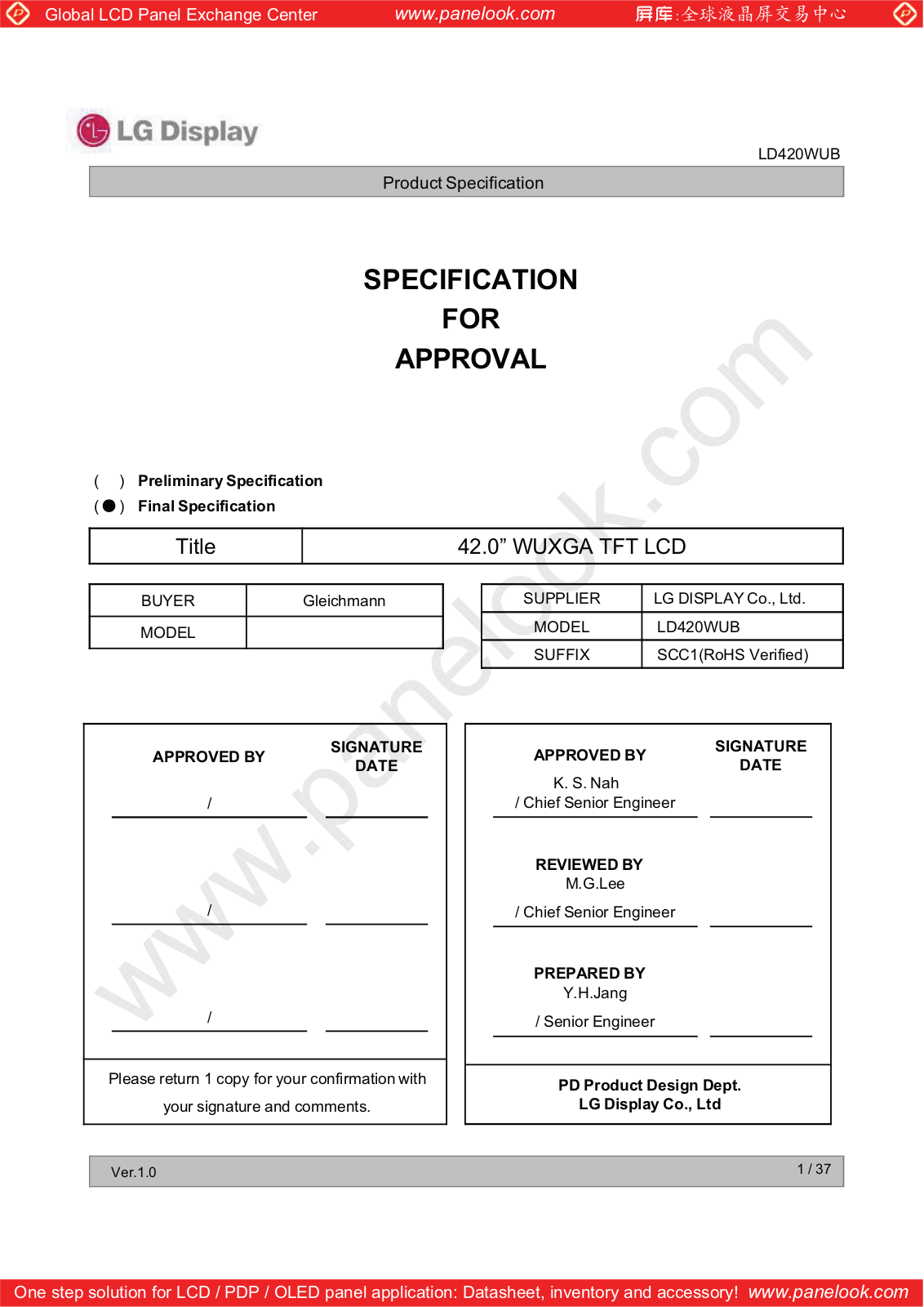 LG Display LD420WUB-SCC1 Specification