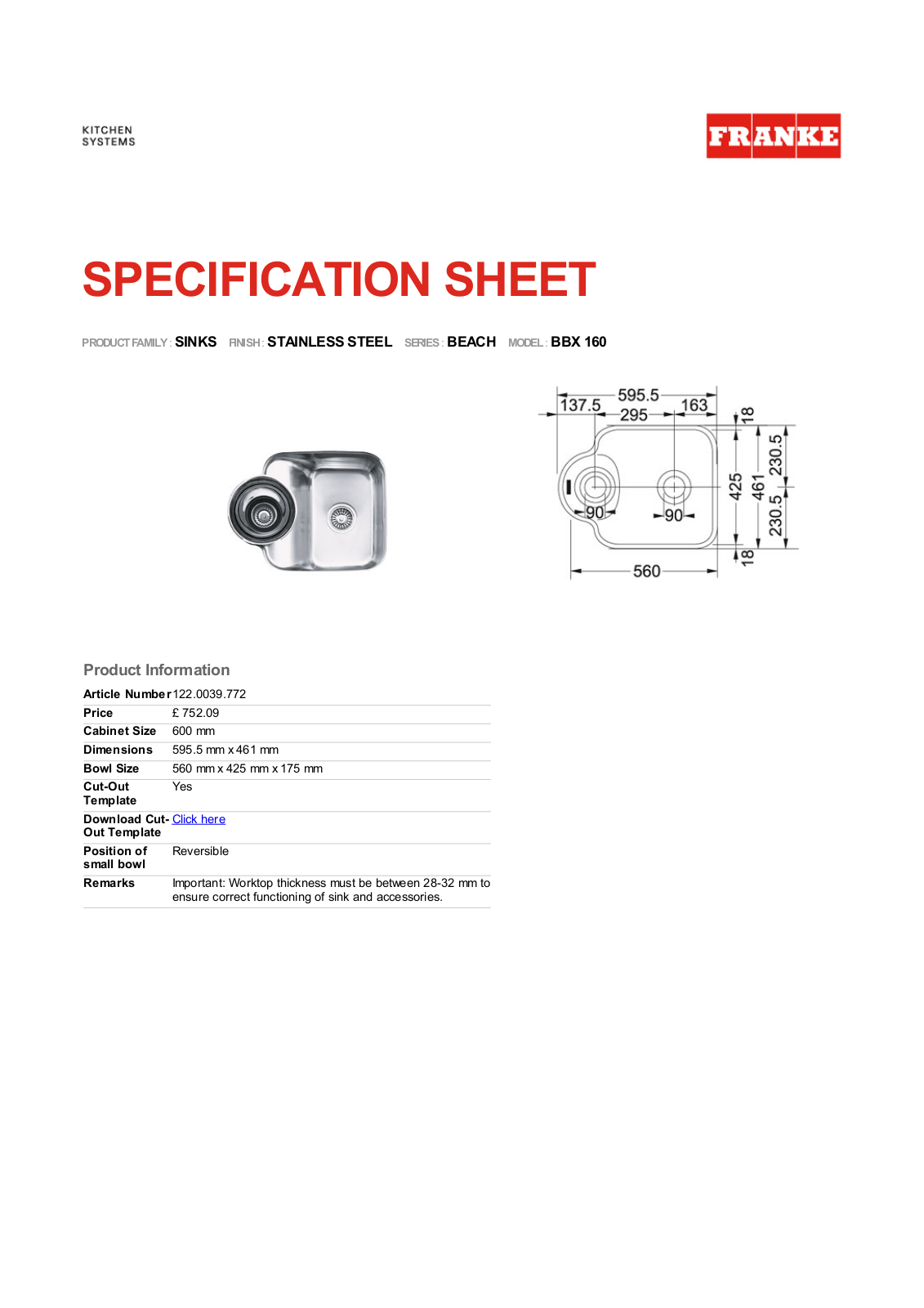 Franke Foodservice BBX 160 User Manual