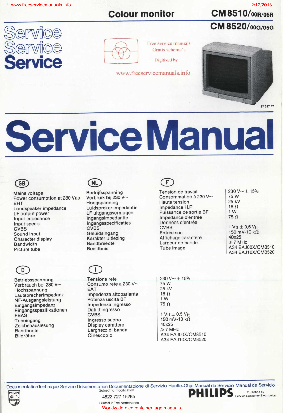 Philips cm8510, cm8520 Service Manual