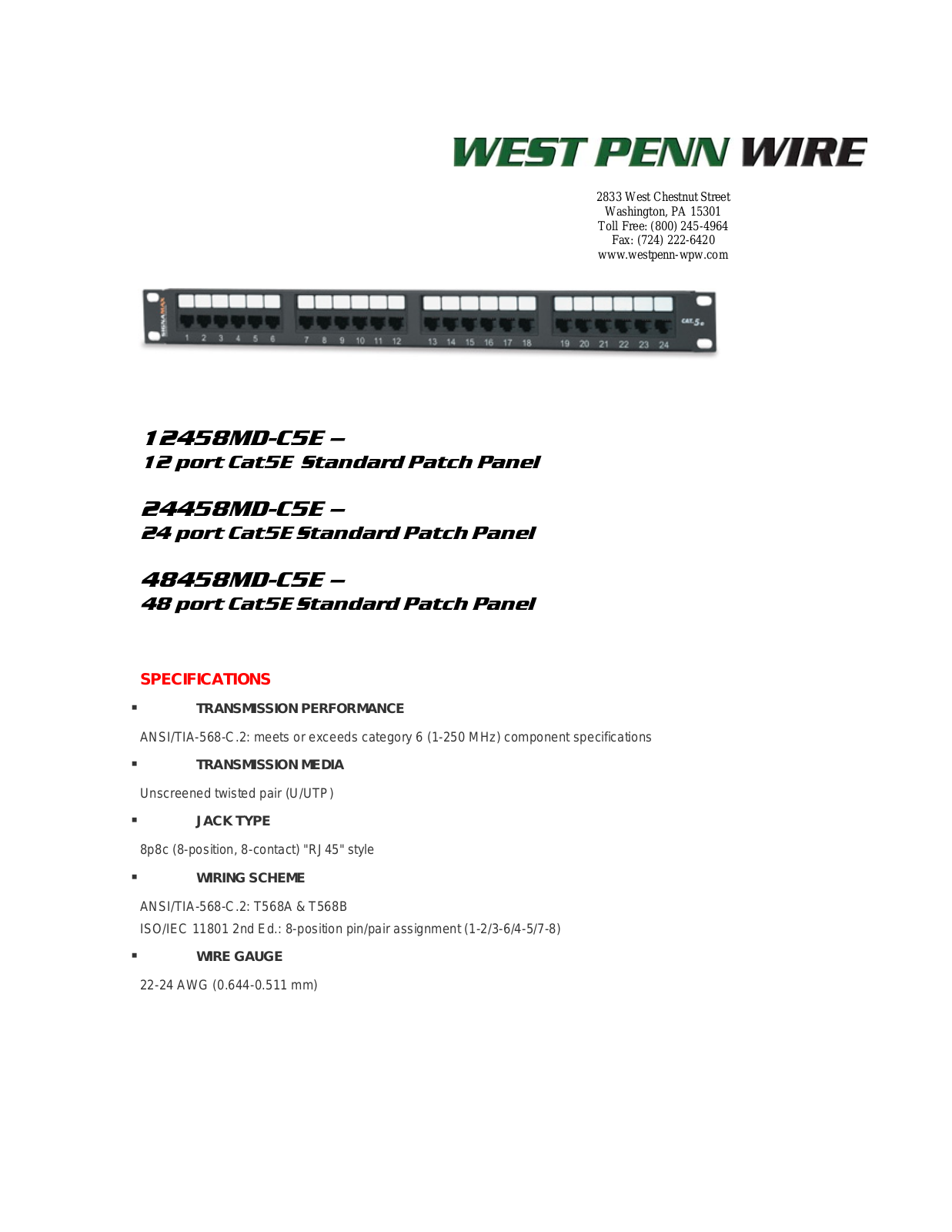 West Penn 48458MD-C5E Specsheet