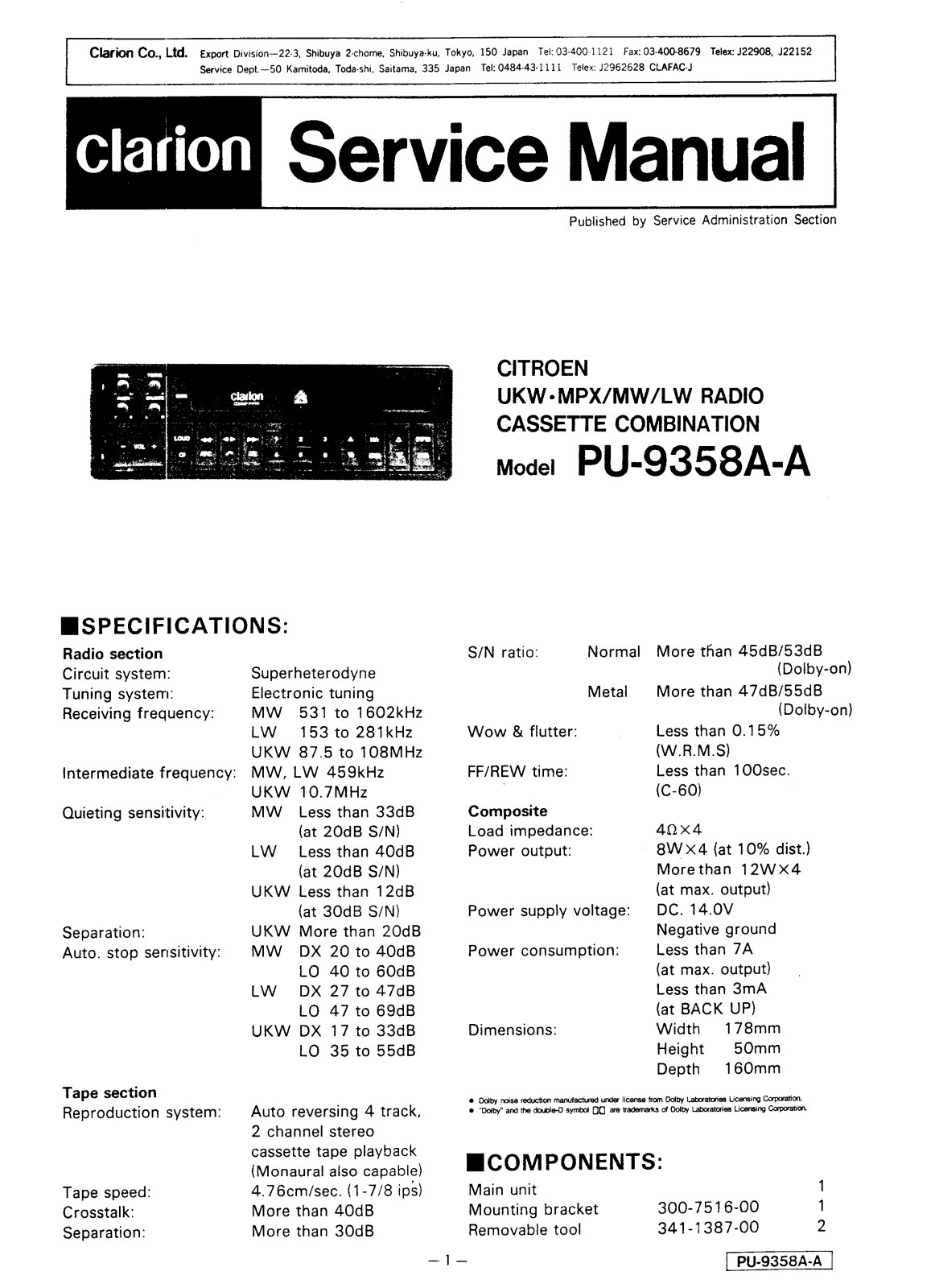 Clarion pu-9358a-a Schematic