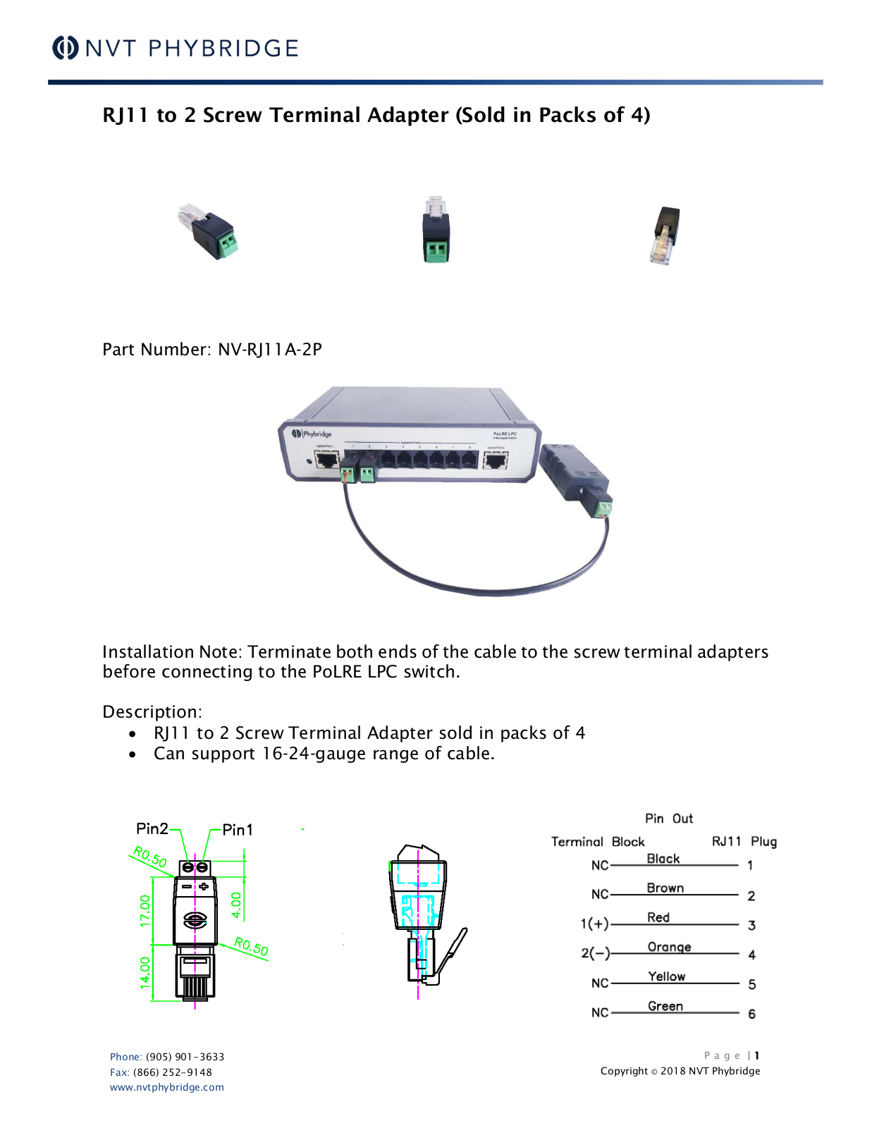 NVT NV-RJ11A-2P Specsheet