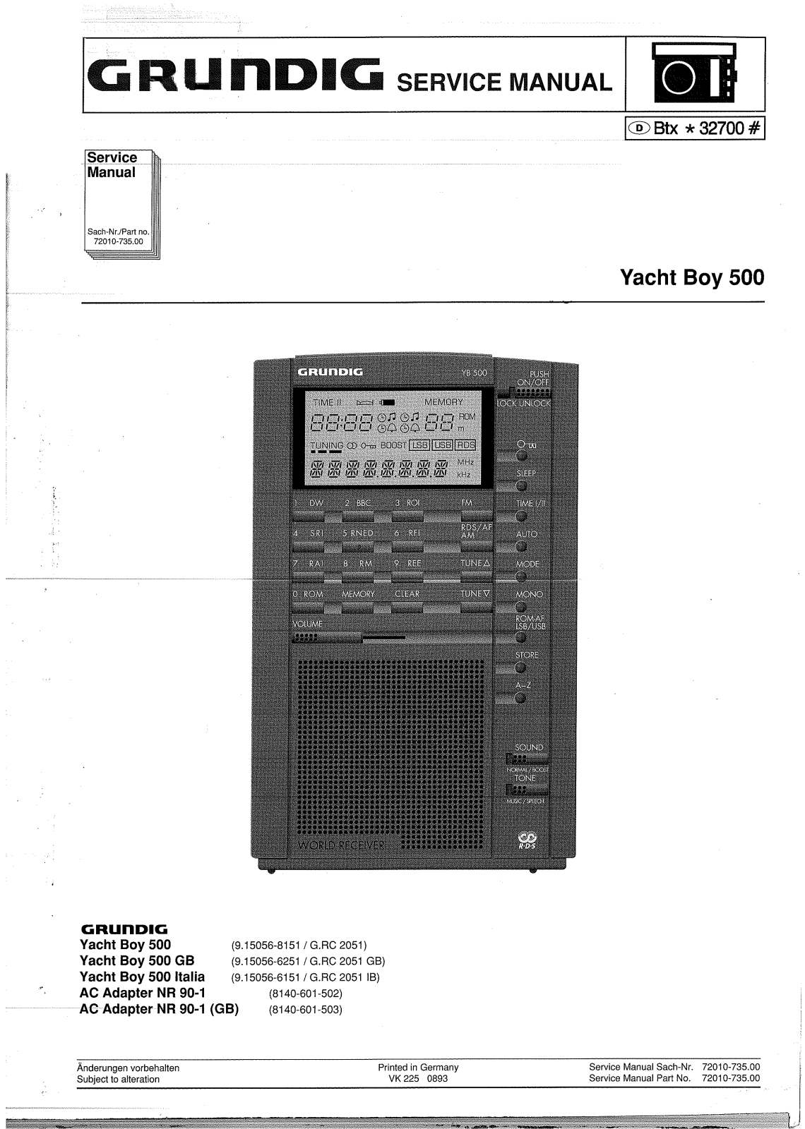 Grundig Yacht Boy 500 Service manual