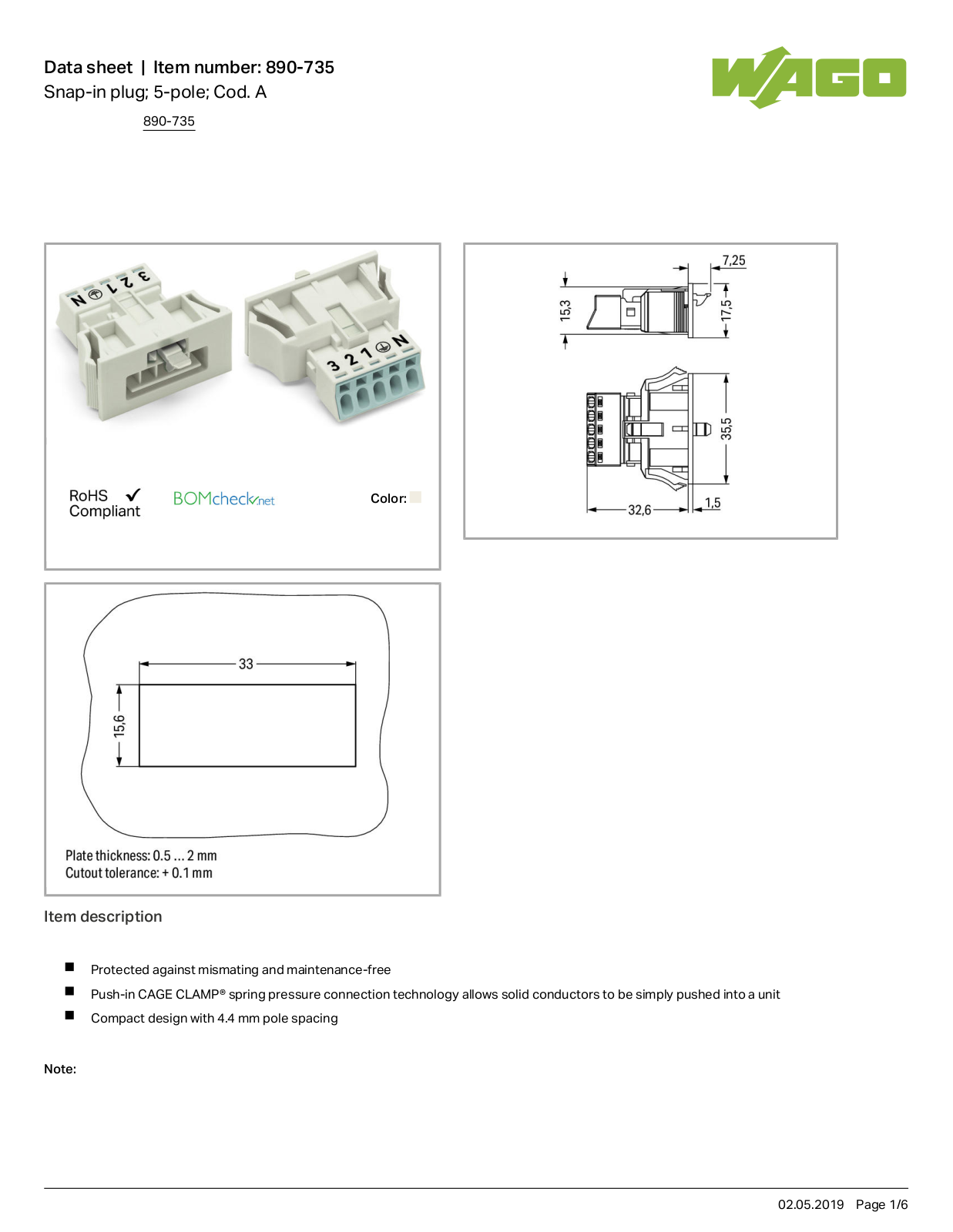 Wago 890-735 Data Sheet