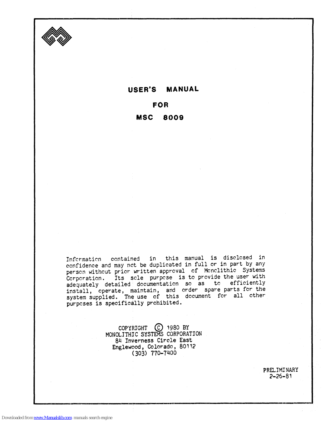 MSC 8009 User Manual - ManualMachine.com