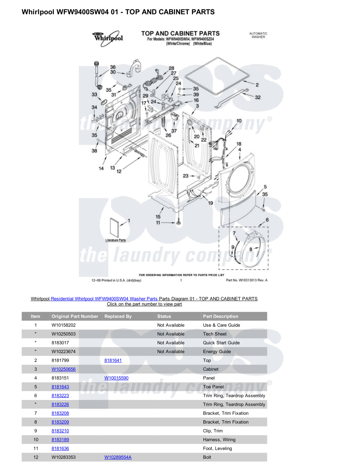 Whirlpool WFW9400SW04 Parts Diagram