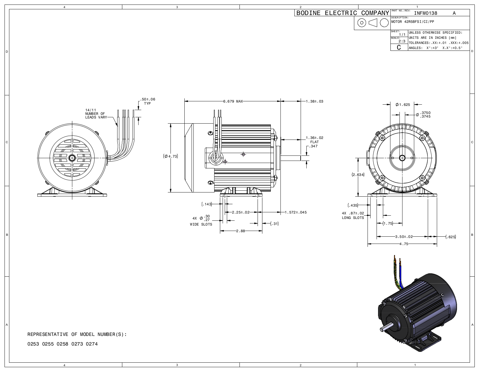 Bodine 0253, 0255, 0258, 0273, 0274 Reference Drawing