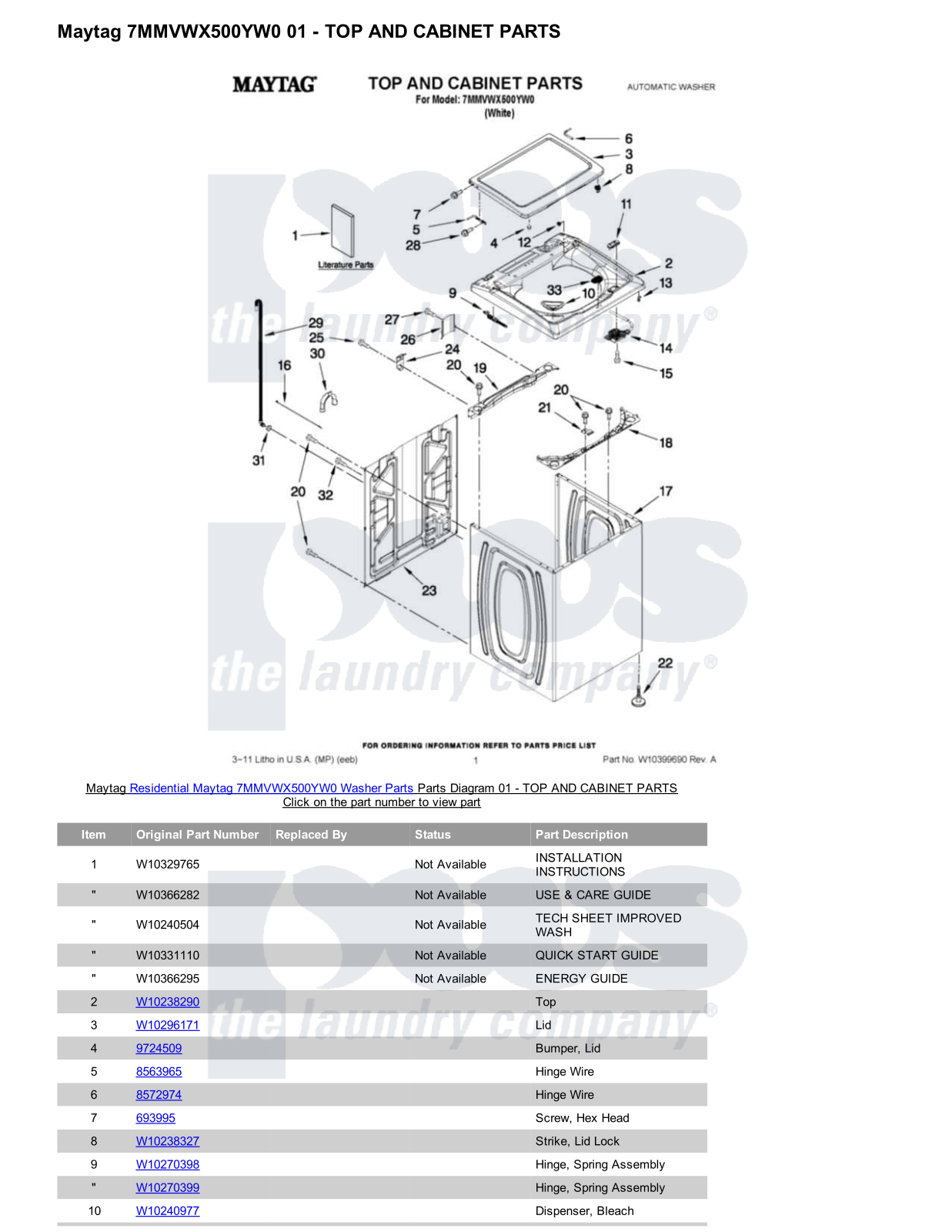 Maytag 7MMVWX500YW0 Parts Diagram