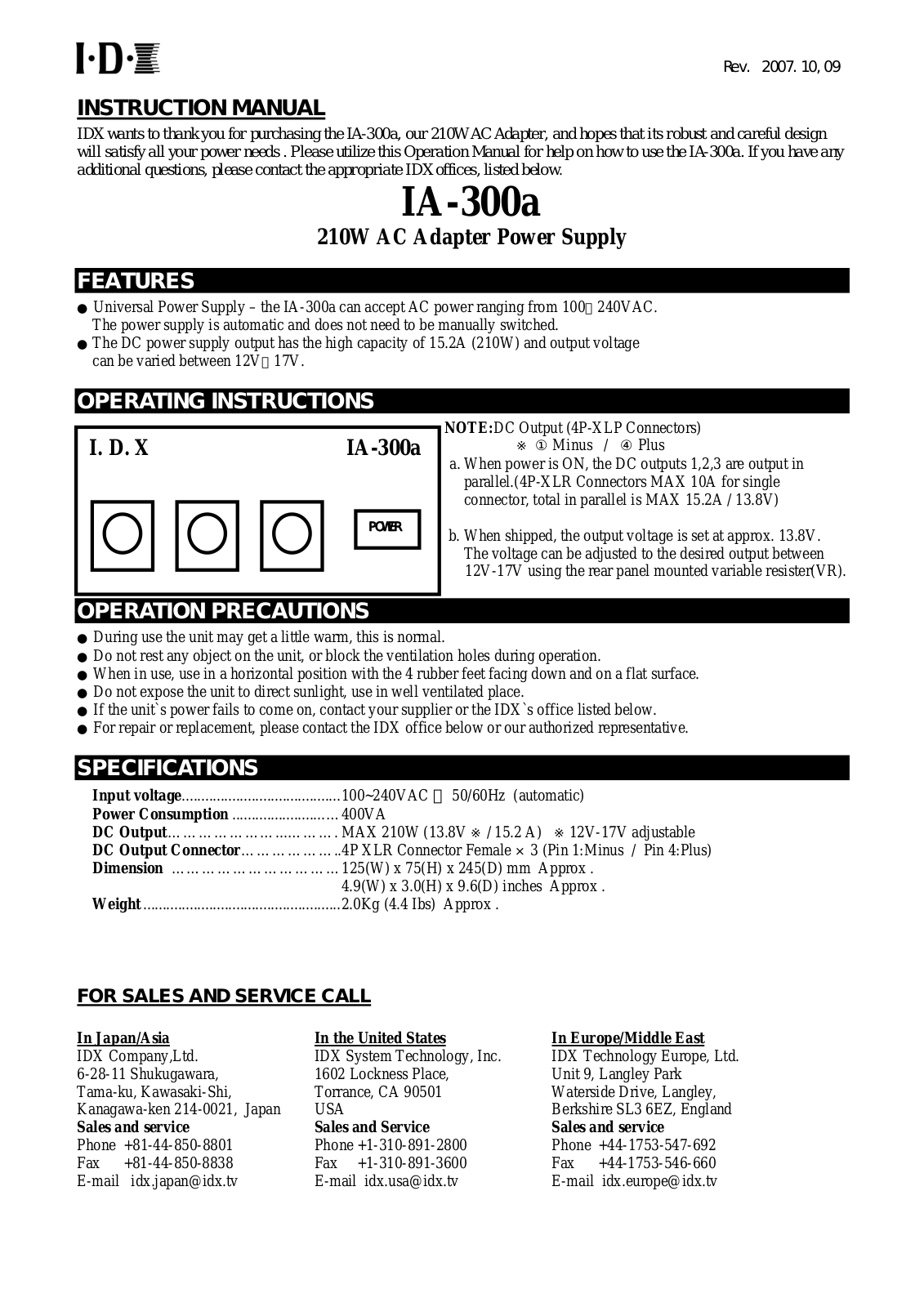 IDX IA-300a User Manual