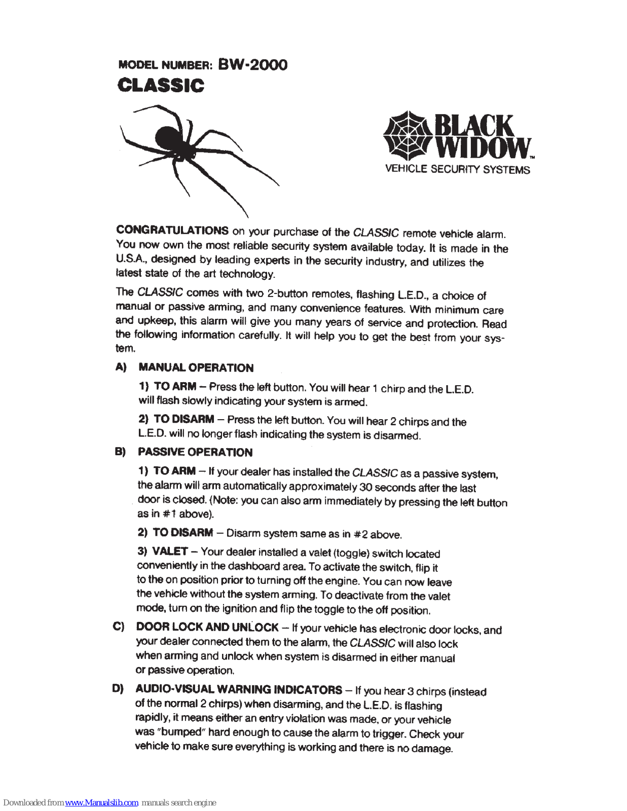 Black Widow BW-2000 CLASSIC User Manual - ManualMachine.com